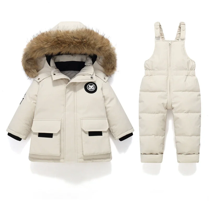 Winter Padded Down Jackets Sets Boys Girls Thicken Warm Jumpsuit+Coats 2Pcs Kids Snowsuit Parka Overalls Suits Children Clothing