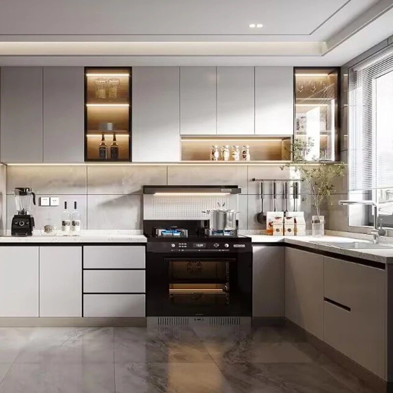 wh-Multipurpose Friendly Stainless Steel Modular Kitchen Cabinet Drawer Slide Faucet Sliding Doors Space-Saving Modern Island！