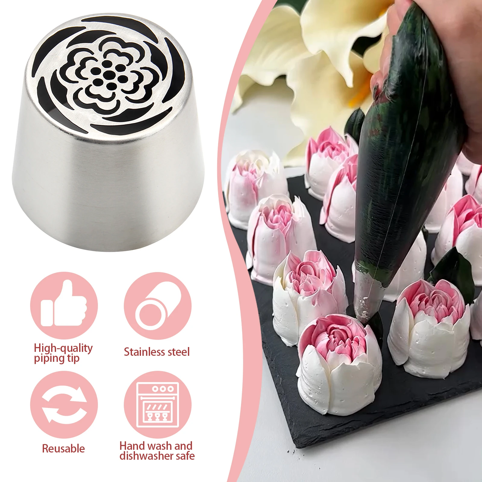 Extra Large Russian Stainless Steel Piping Tips Rose Floral Piping Nozzles for Cake Decorating Icing, Creative Frosting Nozzles
