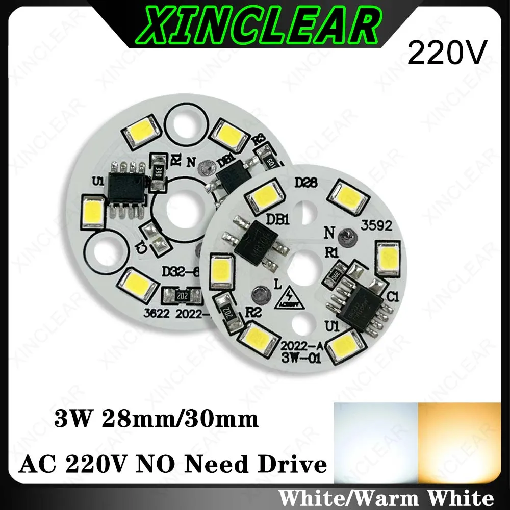 10pcs LED Light Board 3W Warm White AC 220V No Need Drive Dia 28mm 32mm PCB Board+2Pin Line SMD 2835 COB Chips For DIY Downlight