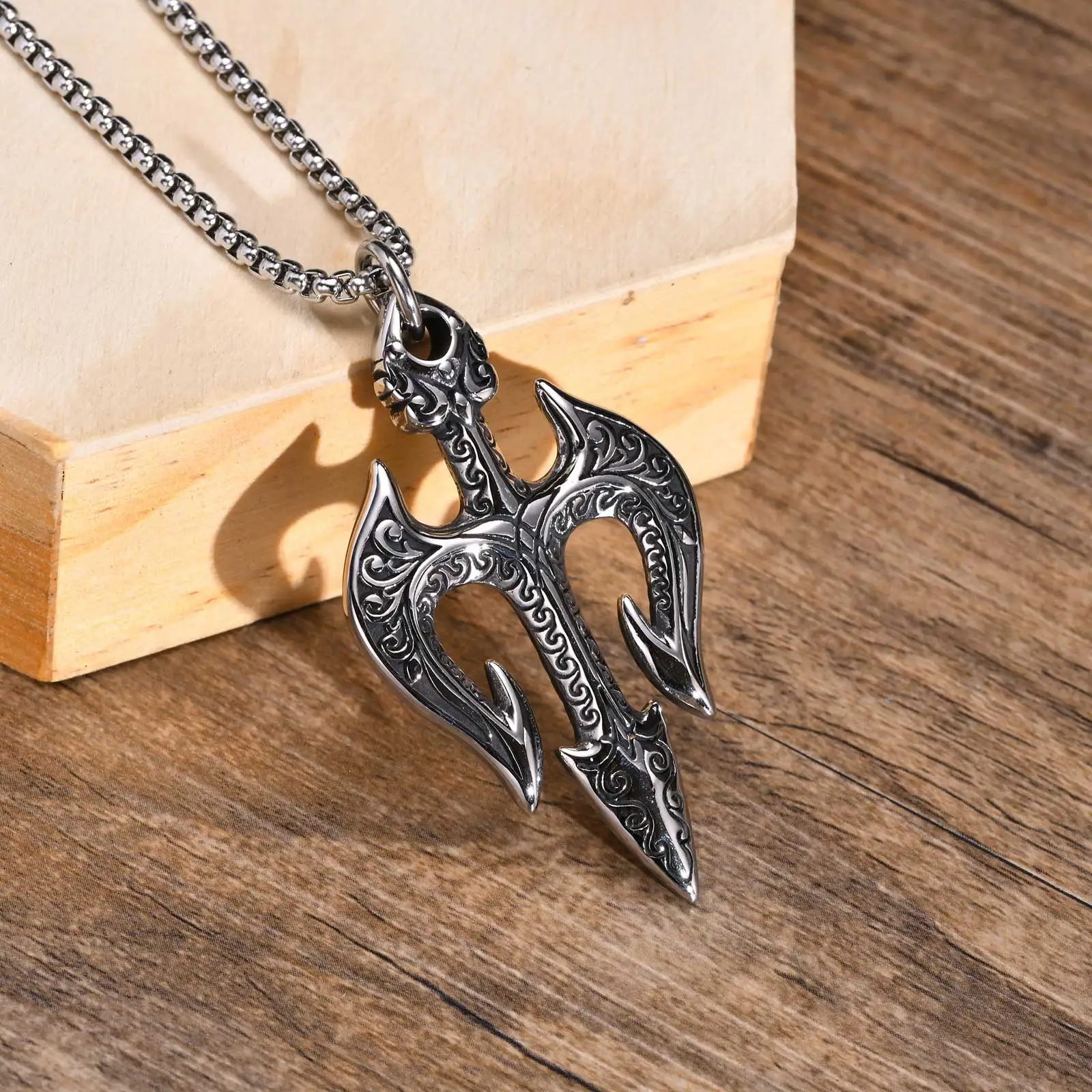 Neptunes Trident Pendant for Men, Trident of Shiva, Trishula, Poseidons Spear Necklace, Stainless Steel Mens Necklace - Image 4