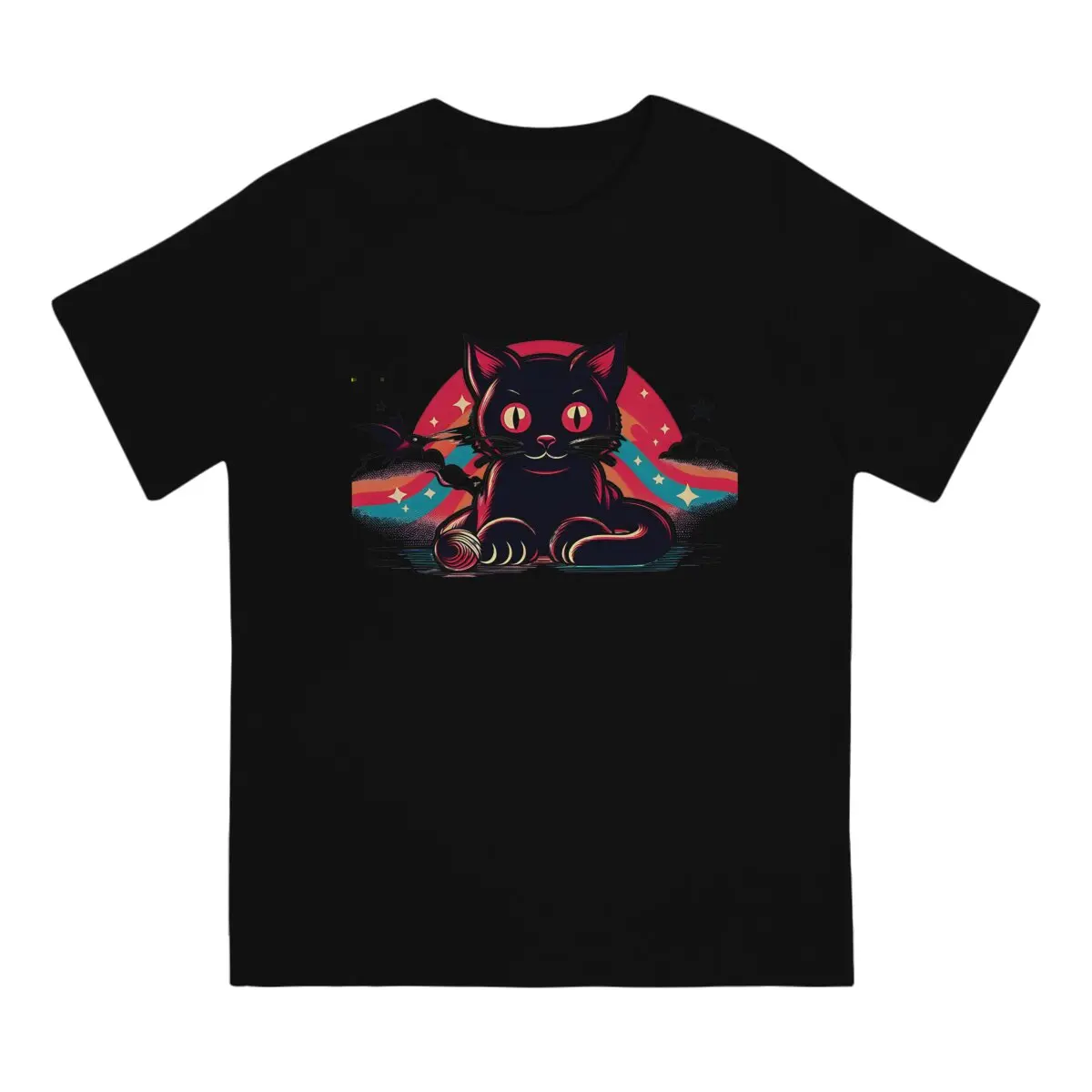 Black Cat Polyester TShirt for Men Red Eyes Soft Summer Tee T Shirt Novelty New Design