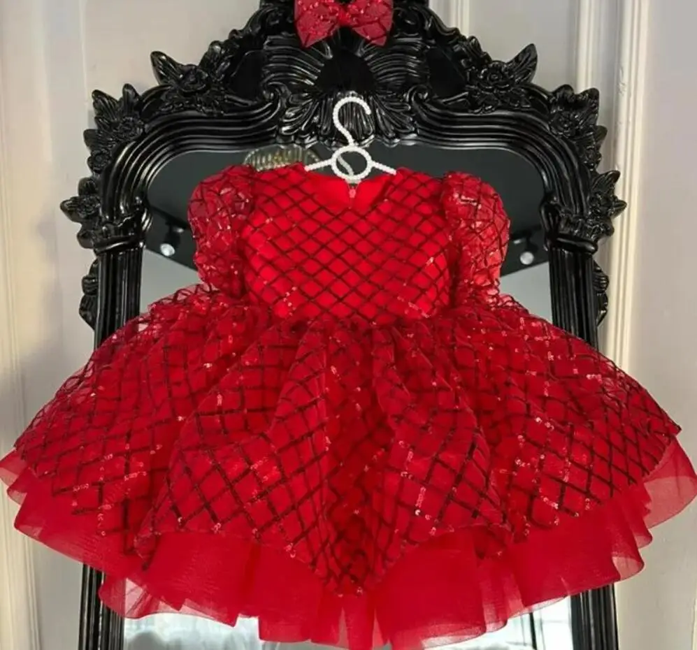 

Lovely Baby Girl Dress Party Dresses for Girls 1 2 Birthday Princess Dress Glitter Christening Gown Baby Clothing Red Baptism