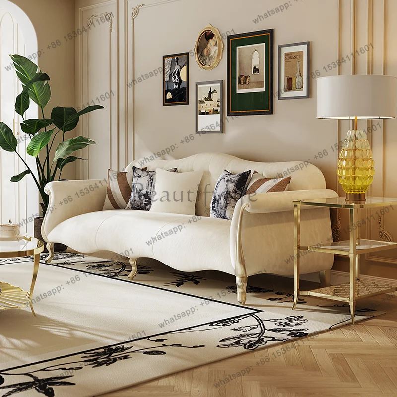PJ  White Vintage Living Room Sofas Leather Modern Luxury Boneless Living Room Sofas