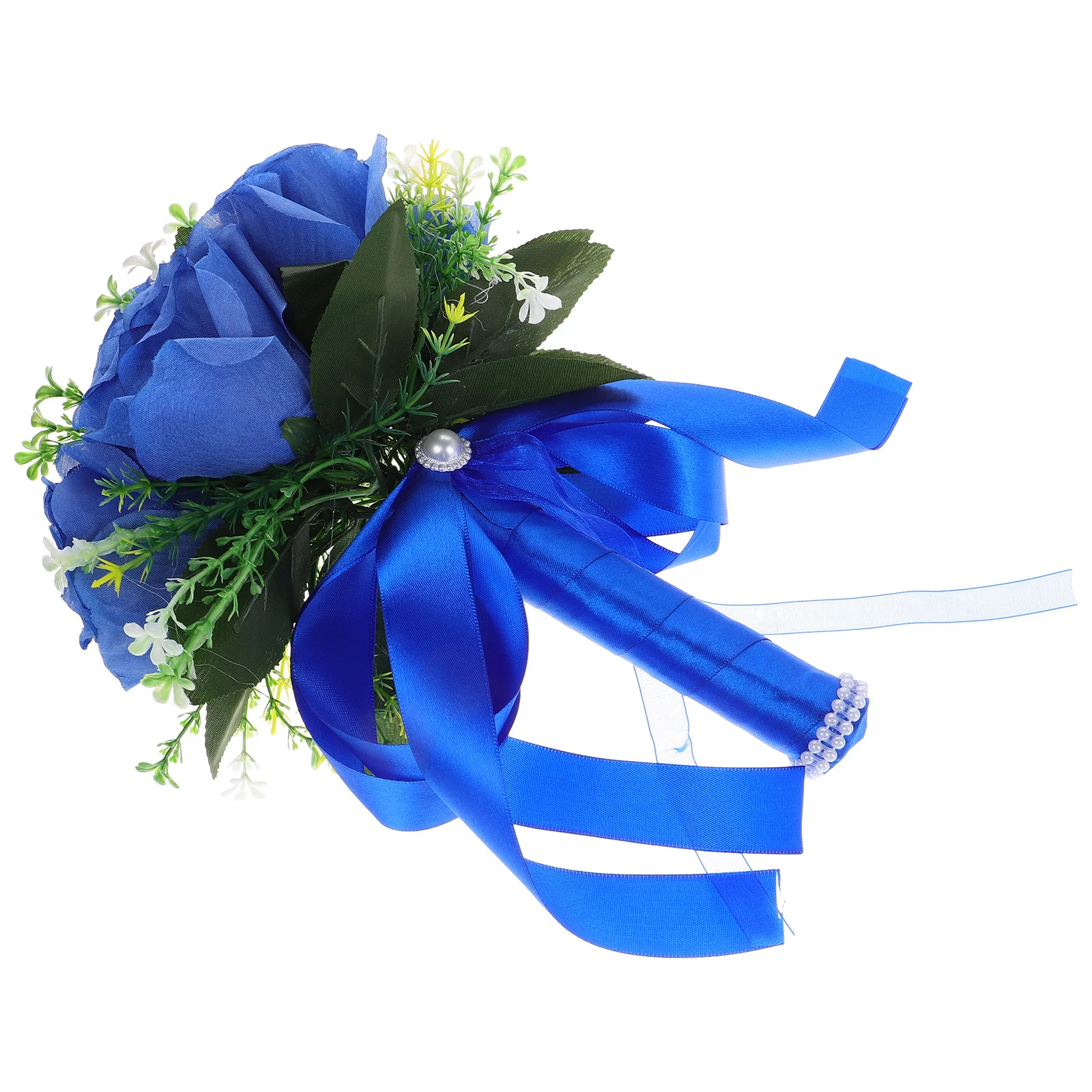

Blue Fake Rose Bridal Bouquet Artificial Flowers Bridesmaid Toss Wedding Ceremony Silk Ribbon Bride Flower Bouquet