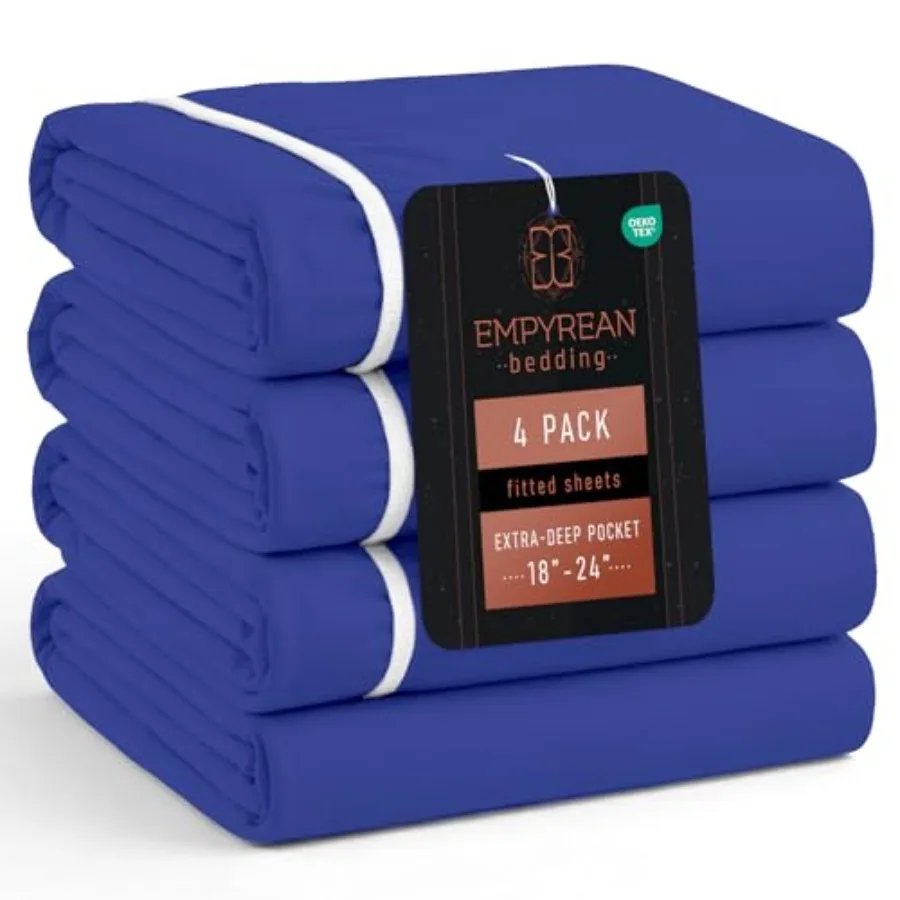 

Empyrean Pack Royal Blue Extra Deep Pocket Fitted Sheet,Hotel Luxury Size Fitted Sheet Only Easily Fits 8 to Inch Mattress, Sup