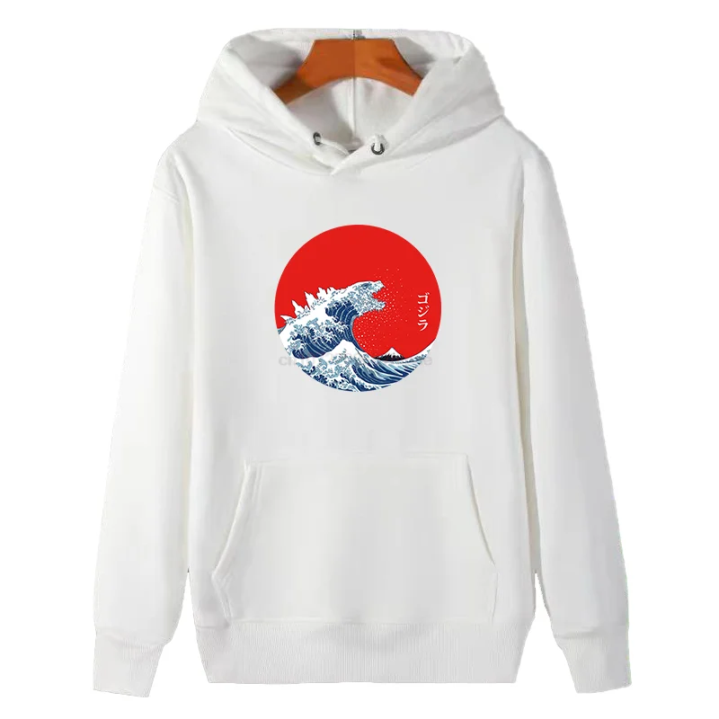 Hokusai Gojira Graphic Hooded Sweatshirts Great Wave Off Kanagawa New In Hoodies & Sweatshirts Essentials Thick Sweater Hoodie