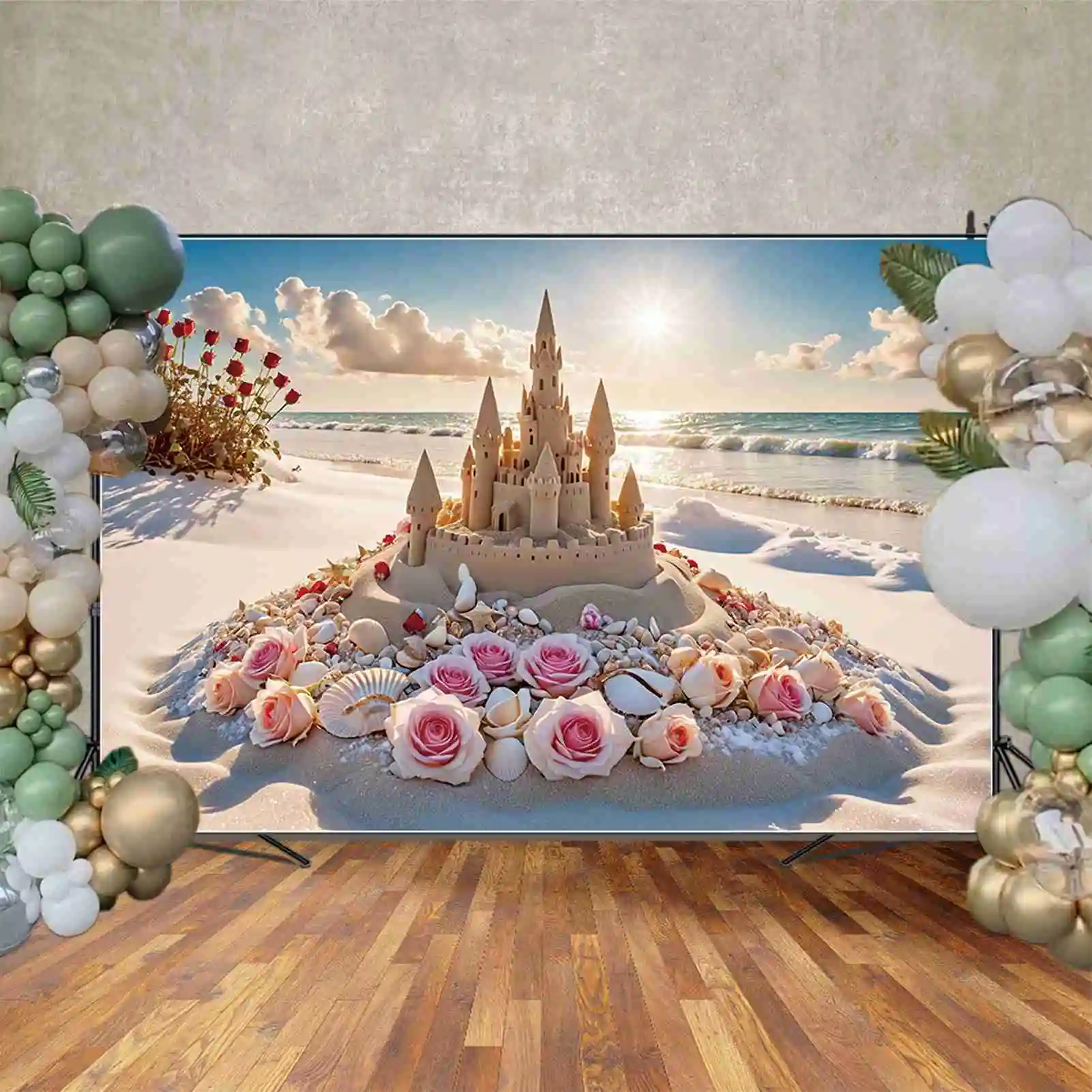 MOON.QG Sandcastle Beach Holiday Photography Backdrop Boy Seaside Summer Party Photo Background Custom Wave Shell Studio Props