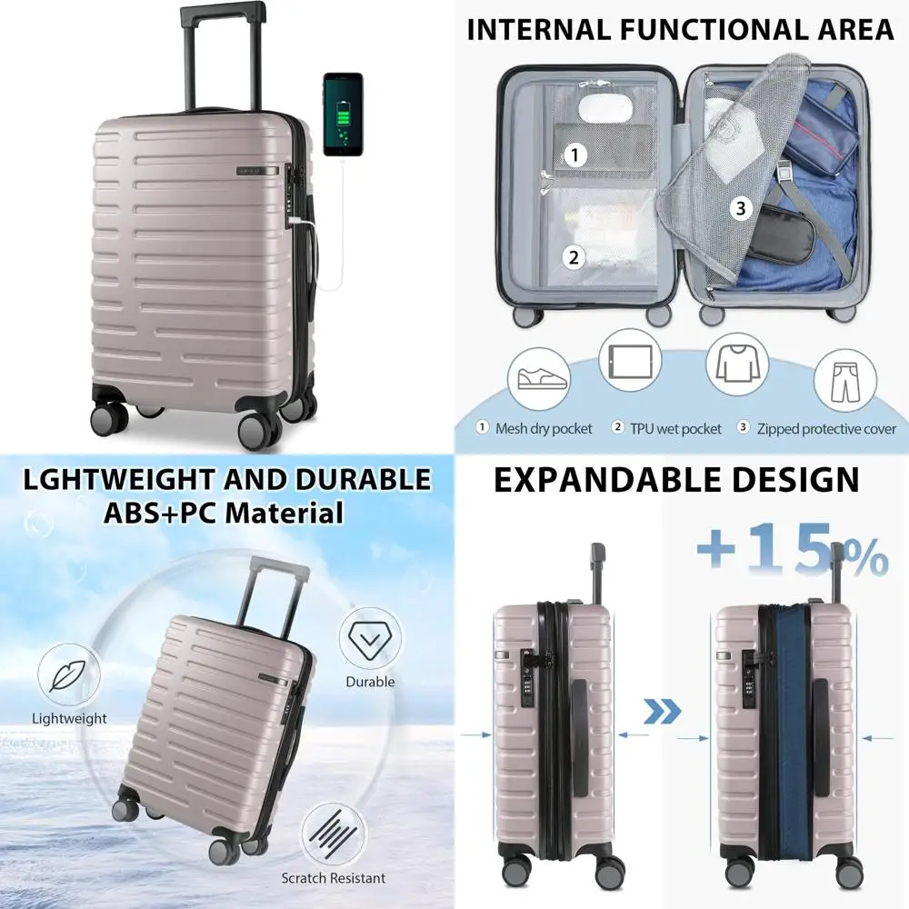 

Expandable Hard Shell Spinner Luggage, Airline Approved 21x14x9, TSA Lock, Carry-On Suitcase for Travel