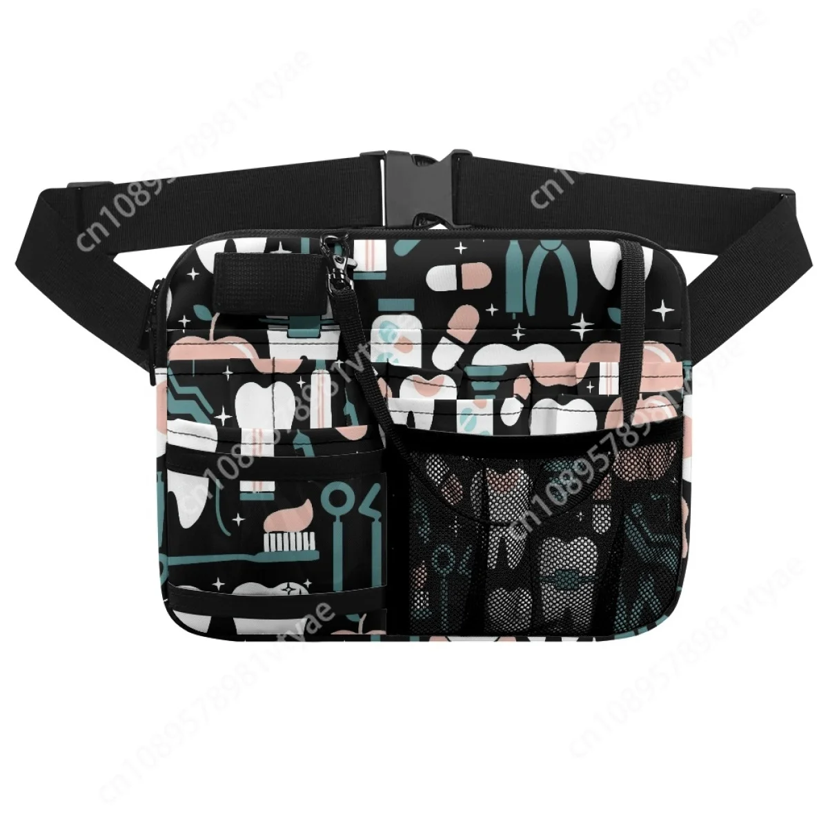 Practical Multi-Pocket Dentist Teeth Print Portable Waist Bag Print on Demand Nurse Fanny Pack for Stethoscopes Bandage Scissor