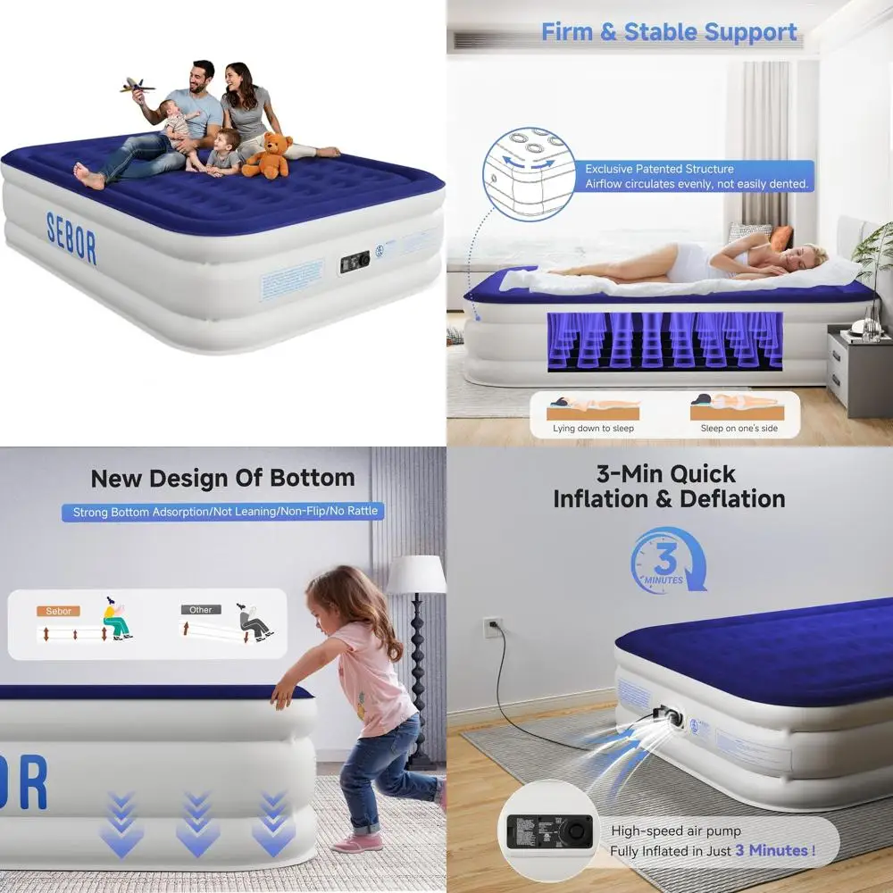Portable Inflatable Mattress with Self-Inflating Technology, High-Speed Pump, and Storage Bag for Camping and Travel