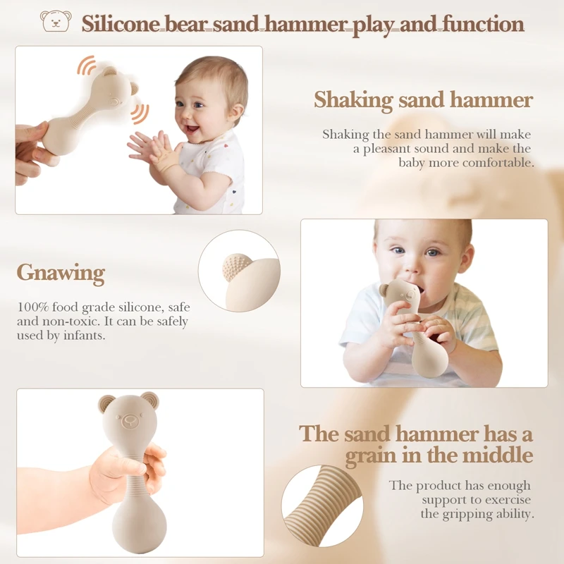 Baby Silicone Musical Rattle Toys BPA Free Silicone Newborn Bed Bell Educational Toys Gift Infant Bears Handbells Sensory Toy