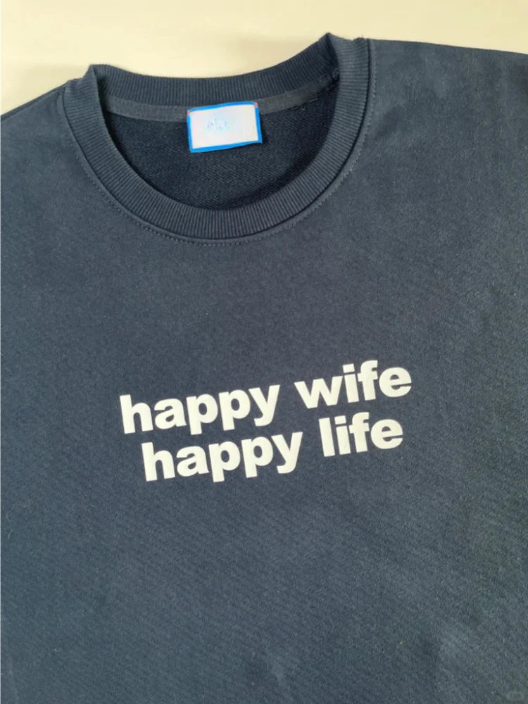 Happy Wife Happy Life Long Sleeve T-Shirt Couple Matching Wedding Gift Cotton Casual Wear Summer Anti-Pilling round Neck