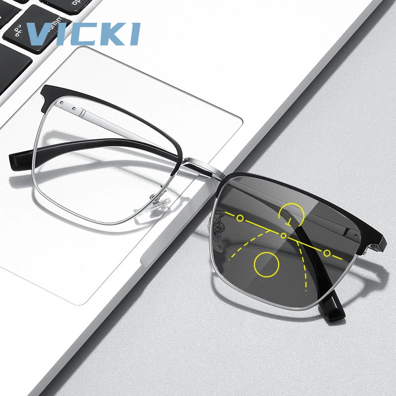 

VICKI Деловая оправа для бровей Мужские очки с защитой от синего света - Настраиваемая по рецепту - Фотохромные - Мультифокальные ZY-122605