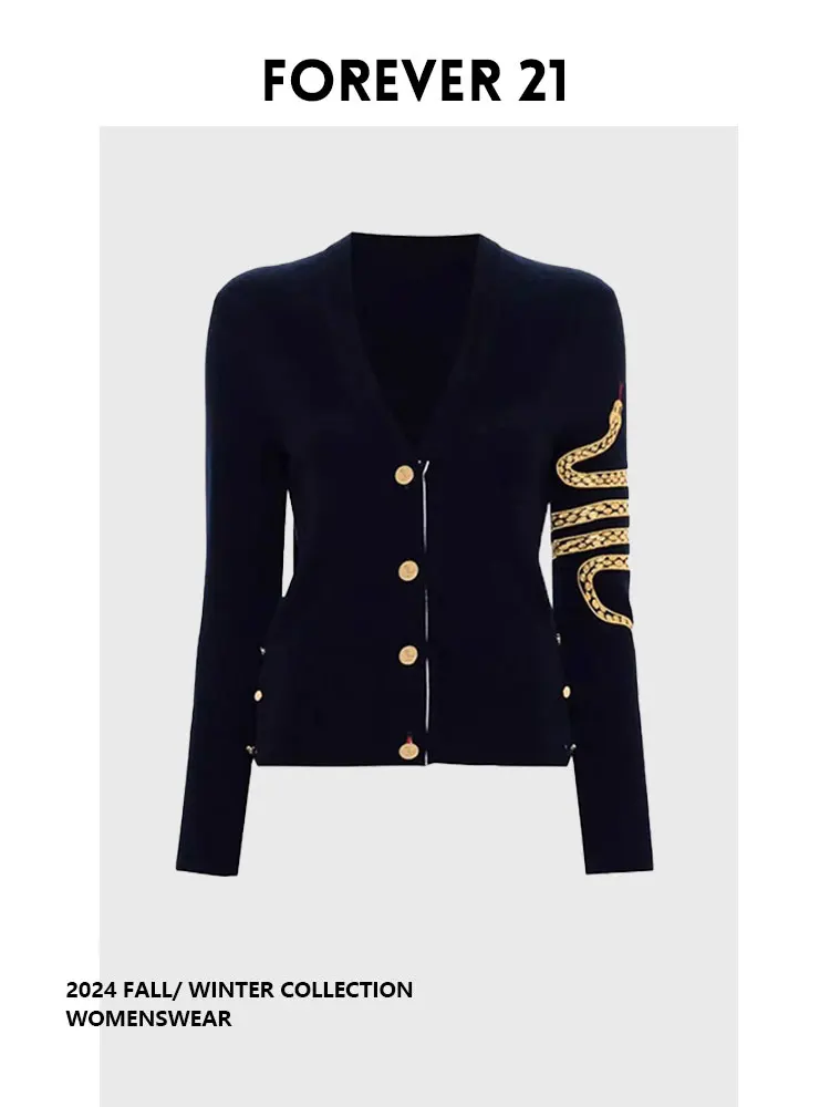 

Forever 2 Snake Skin Embroidery V-Ne Knitted Open Cardigan Slimming Faionable Spring Outerwear Women's Camere Sweater