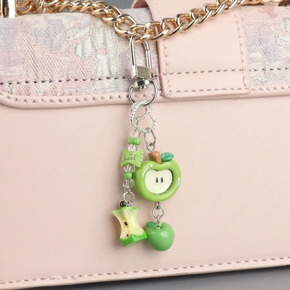 Cute Cartoon Lucky Fruit Keychain 3D Fruit Pendant Handmade Fruit Beaded Keyring Resin Decorative Phone Charm Gift Accessories