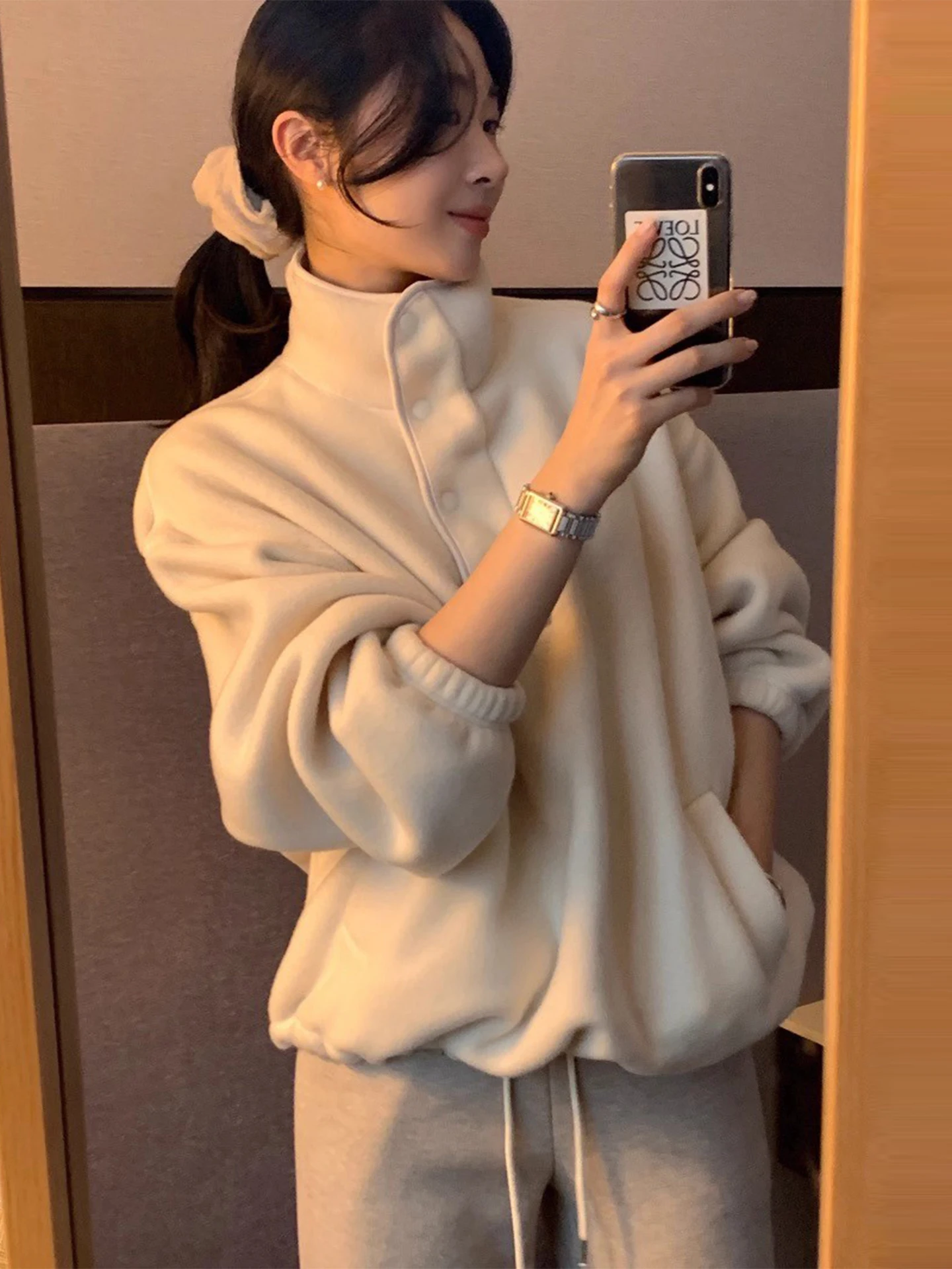 سترة Laid-ba Sle النسائية Fce مع كيتس f-ياقة عالية ملابس خارجية غير رسمية شتاء 2025 وصل حديثًا النسخة الكورية #2