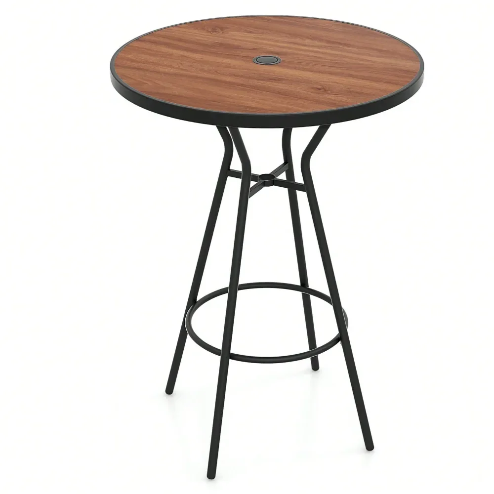 

28 Outdoor Bar Table W WoodLike Tabletop Umbrella Hole Footrest For Backyard