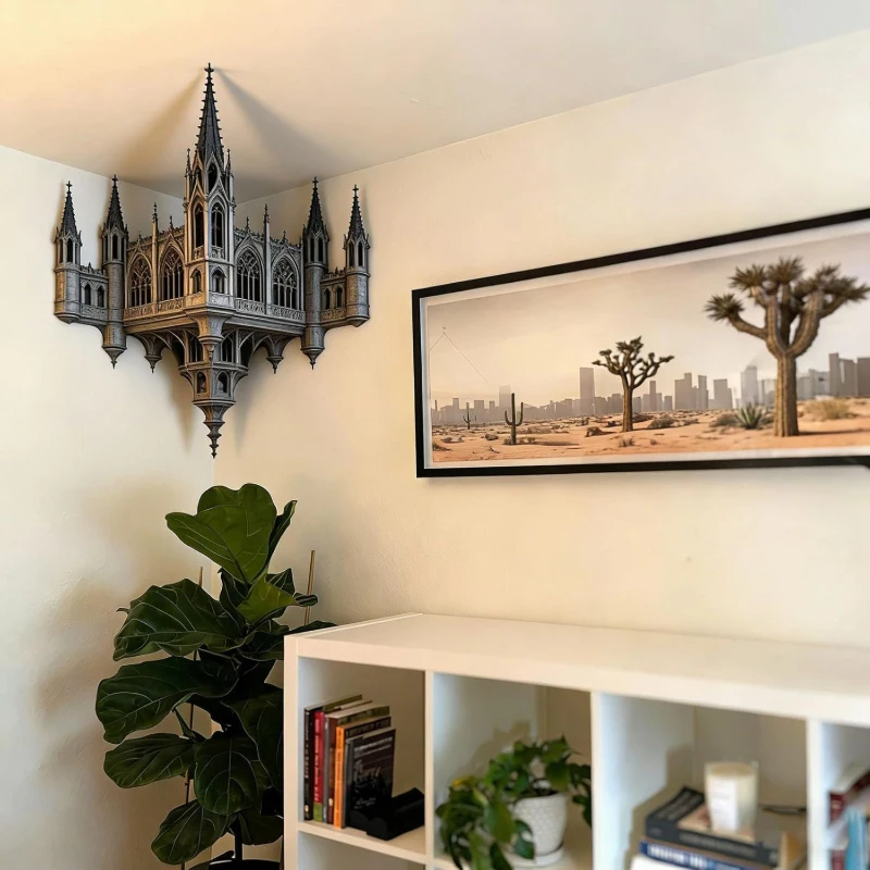 Floating Gothic Cathedral 3D Optical Illusion Wall Sticker Vintage Medieval Church Stereo Wall Decal for Living Room Bedroom Off