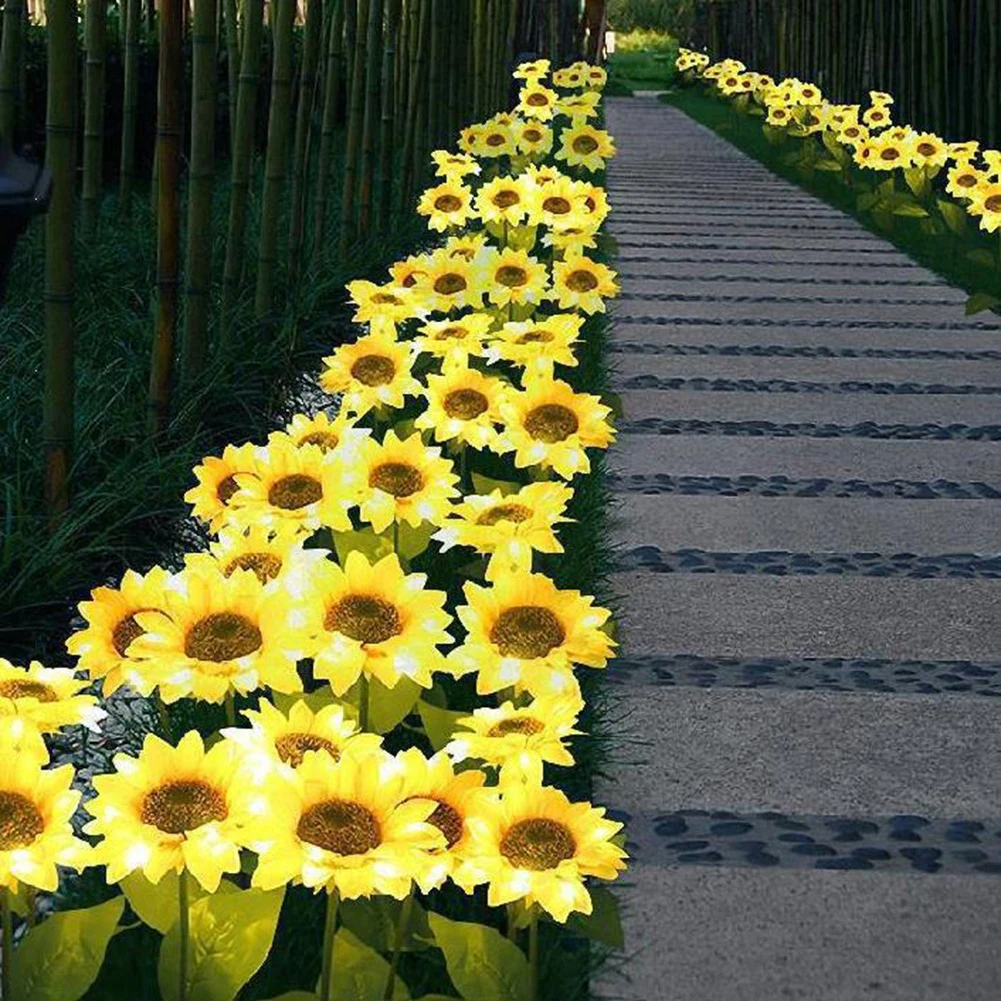 Sunflower Garden Light Solar Powered Stake Light Auto On/Off Landscape Light IP65 Waterproof Lawn Lamp for Outside Ornaments