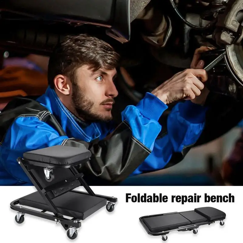 36-inch Car Repair Bed Auto Maintenance Work Bench Chair Auto Workshop Bench Wheels Roller Car Creeper Seat Roller Seat Folding