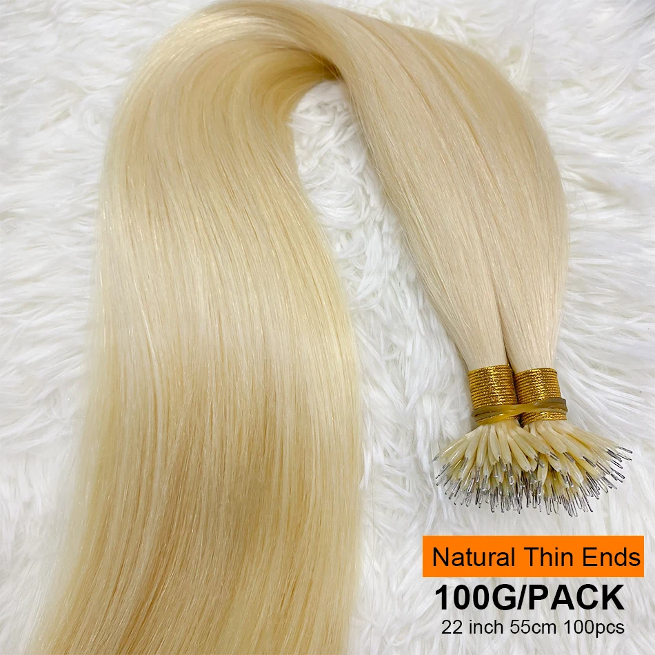 KerBrian ktHair-Extensions de Cheveux Humains Lisses, Vrais Cheveux Humains, CharacterRing Tip, 613 Blonde, Microlink Capsule