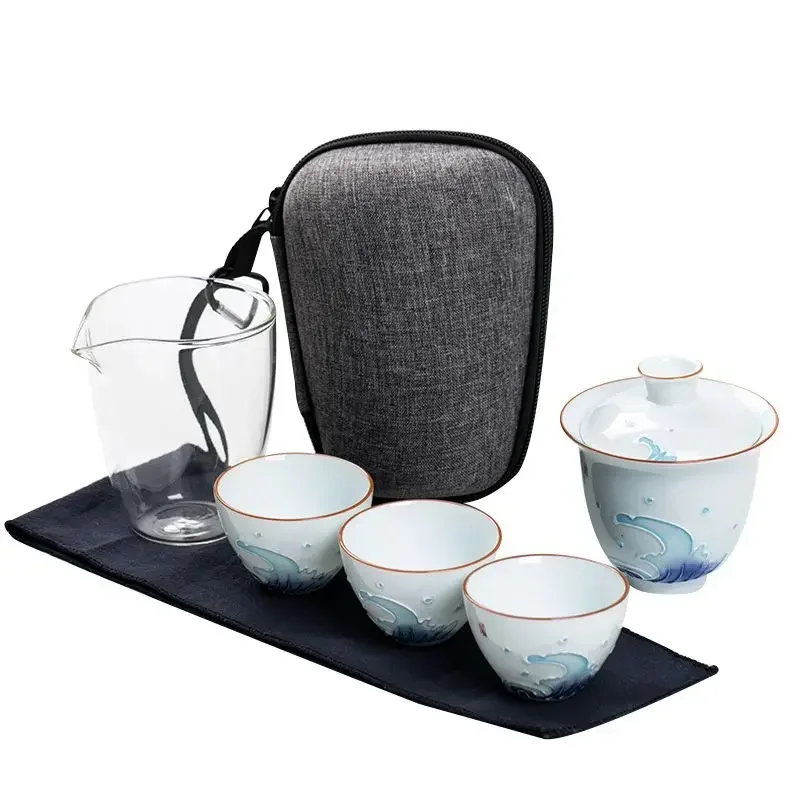 Imagem -06 - Portátil Travel Bule Conjunto com Mini Copos Gaiwan Porcelana Japonês ao ar Livre Cerimônia Household Wine Set