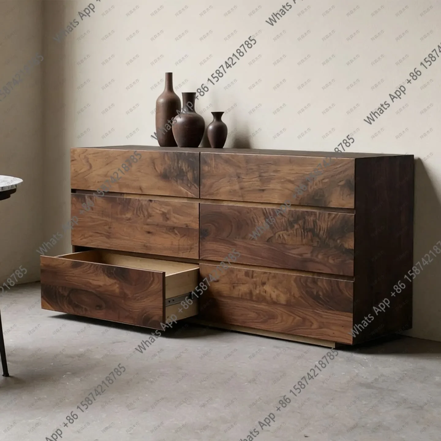 40 North American Black Walnut Solid Wood Six-drawer Wabi-sabi Style Simple Log Gold Tumor Pattern Living Room Sofa Sideboard
