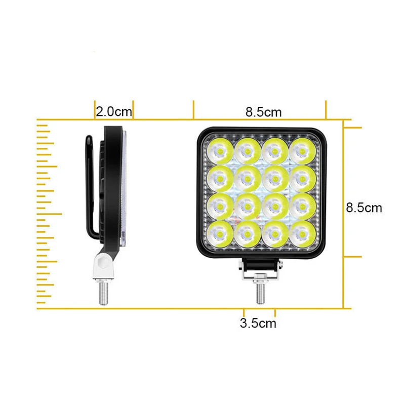 48W Car LED Bar fendinebbia 16SMD Square Work Light 12V Auto Light fendinebbia per fuoristrada 4x4 ATV SUV carrello elevatore faretto