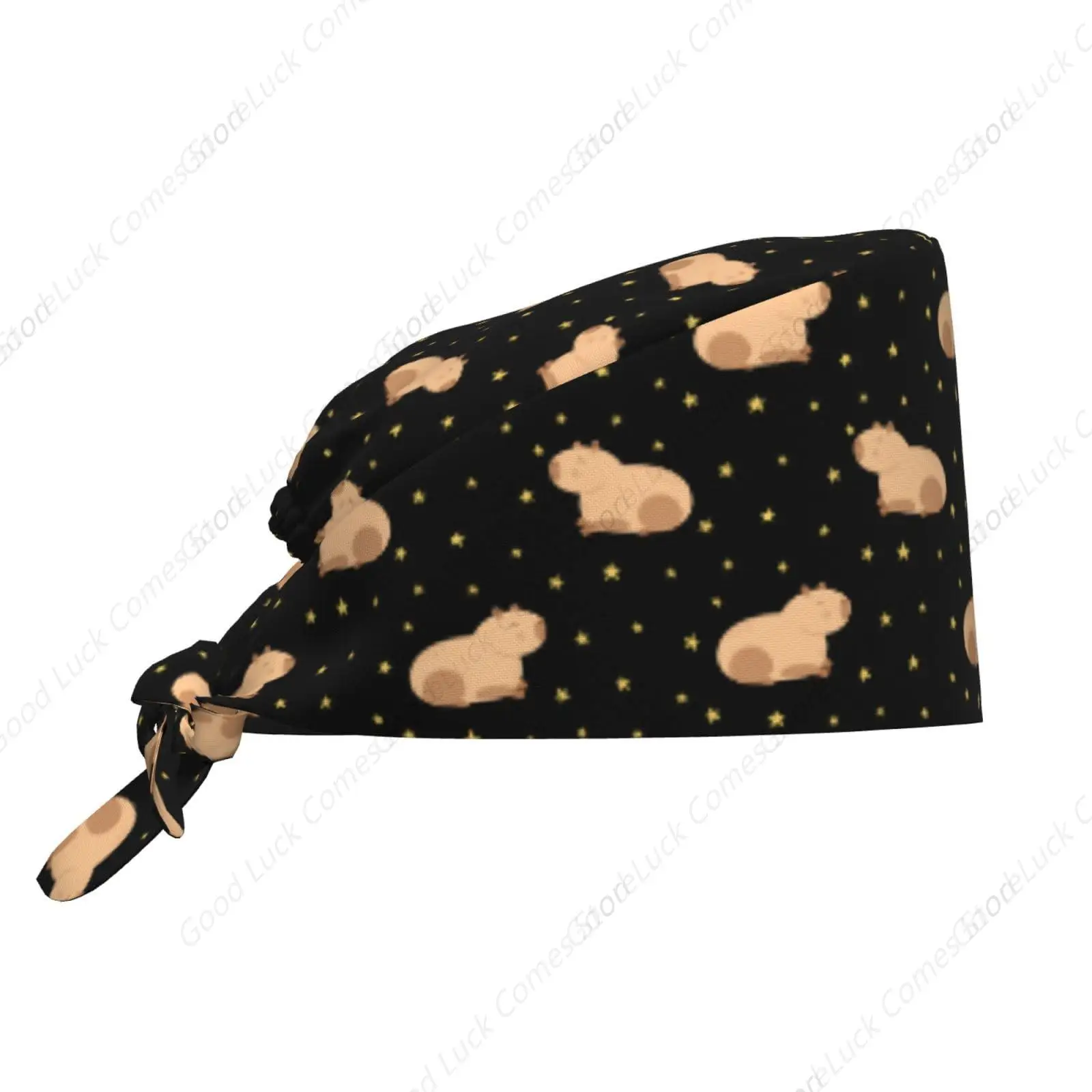 Cute Capybara Black Unisex Adjustable Surgical Sweatband - Elastic Bandage Cap - Scrub Caps for Nurse Working Cap