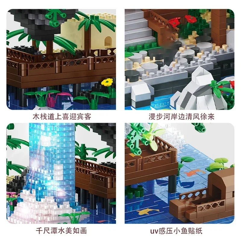 Balody 16260 World Architecture 3D Mini Diamond Waterfall Pool Building Block MOC Mini Street View Sakura Tree House Brick Gifts