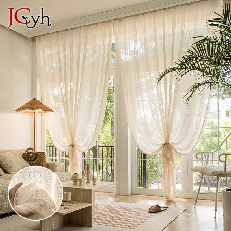 Modern Hall Voilage Sheer Curtains for Living Room Elegant Solid Tulle for WIndows Long Gauze Ready-made Cortinas Rideaux Fabric