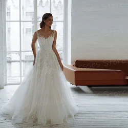 2025 Fashionable A Line Women's Wedding Dresses Exquisite Appliques Lace Bride Gowns Sleeveless Customized Vestidos Novias Boda
