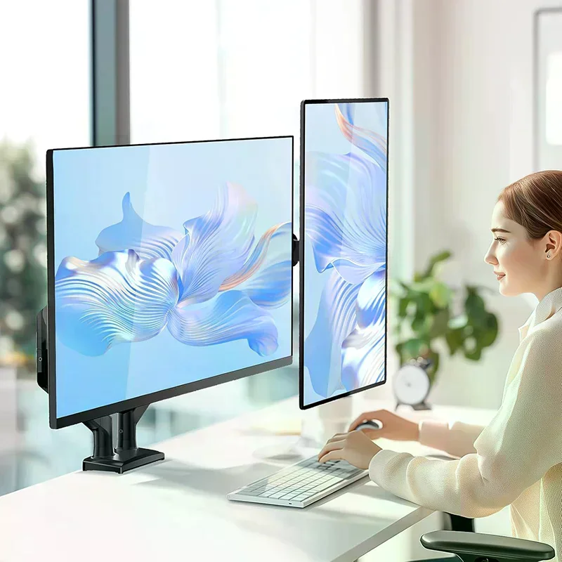 Dual Monitor Mount For 1334 Screens, Adjustable Dual Monitor Stand, With 180 Swivel, Tilt, 360 Rotation For Home Office
