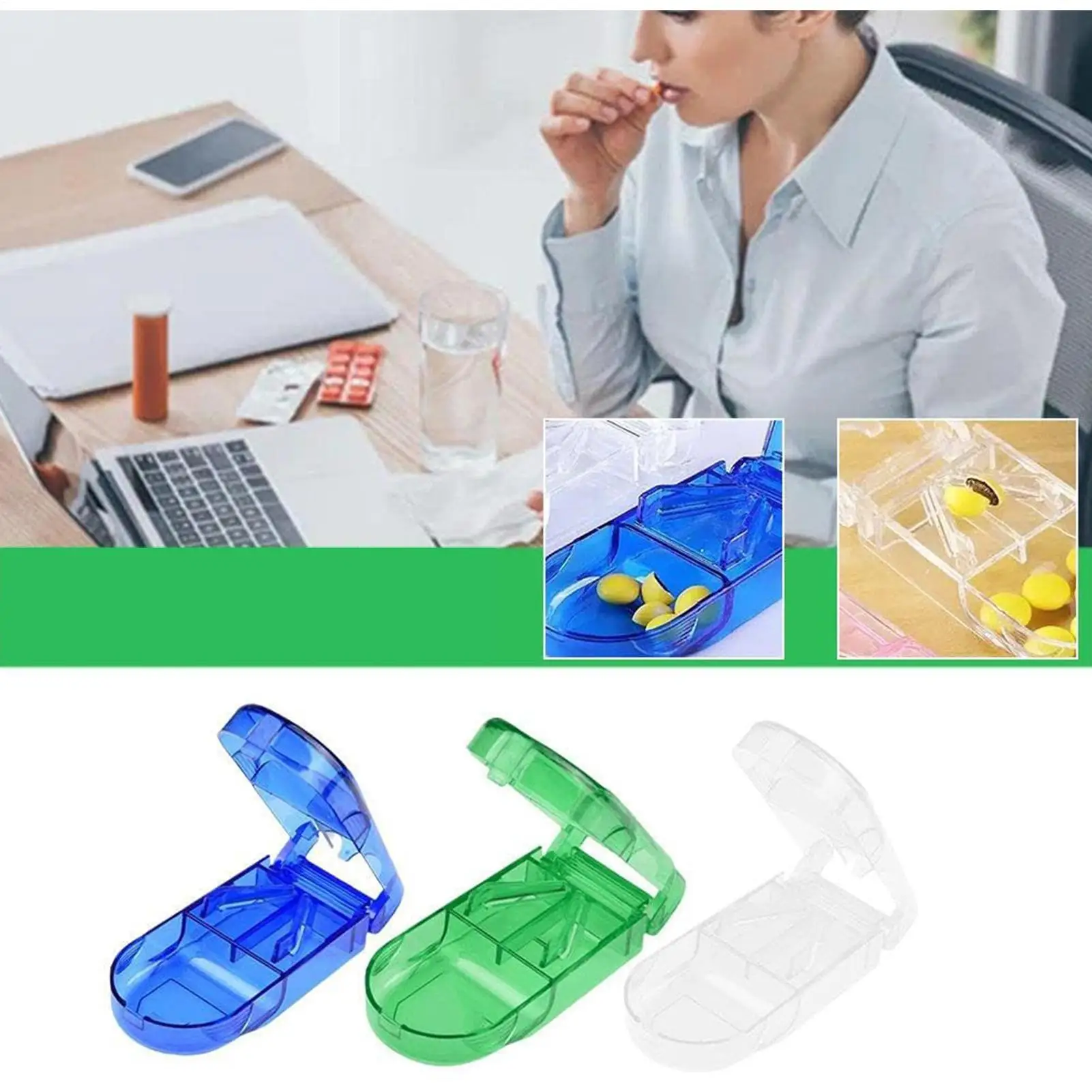  Portable Medicine Cutter and Splitter Box - Precise Pill Divider, with Storage Compartment Box Medicine Organizer