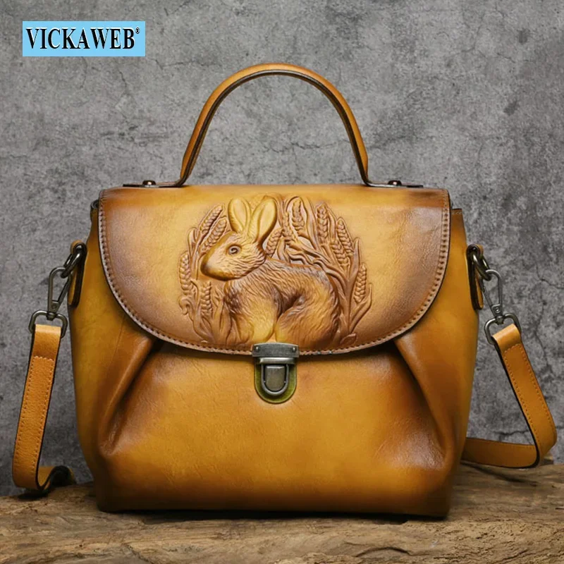 VICKAWEB Women Leather Handbag Ladies Retro Hobos Animal Prints Hand Bags Designer Bolsa Feminina Luxury Top-Handle Purse Tote