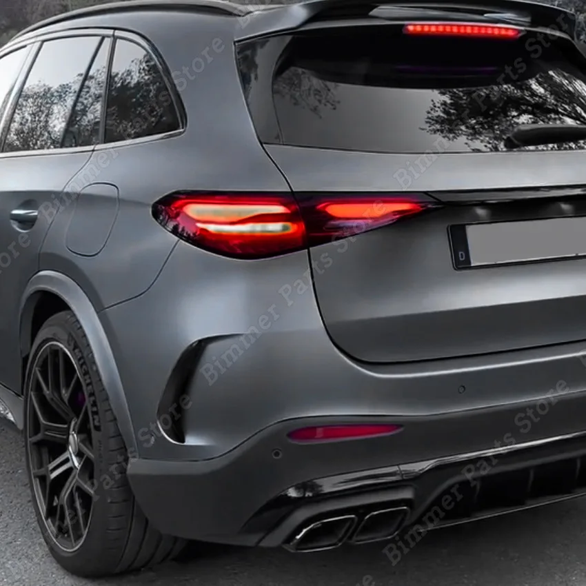 For Mercedes Benz GLC Class X254 AMG Line 2023-2024+ Gloss Black/Carbon Look Car Rear Bumper Diffuser Wind Knife Trim Body Kits