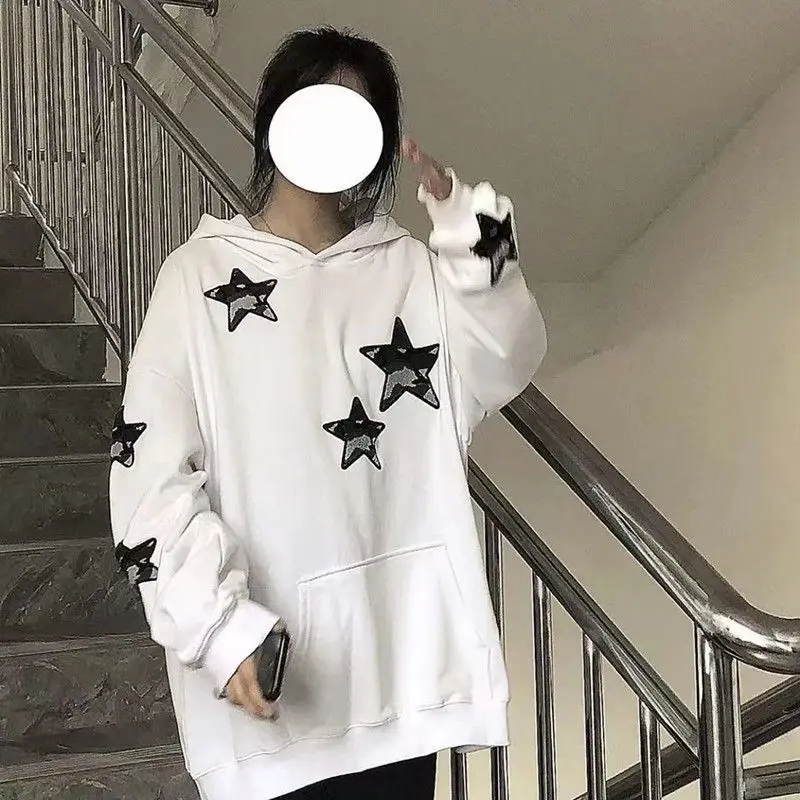 

2022 new Harajuku style printed hooded sweater female student Korean version loose niche ins long-sleeved sudaderas con capucha