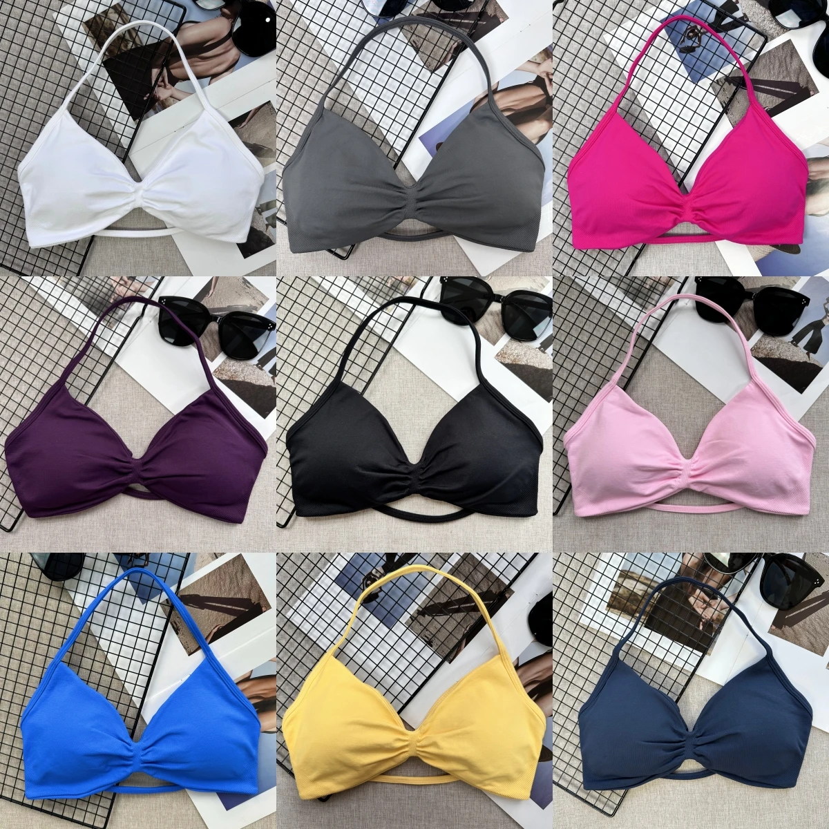 Seamless Sexy Open Back Gym Yoga Crop Top Women Halter Sports Bra Push Up Strappy Padded Workout Tank Tops