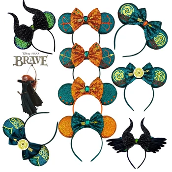 Pixar bravo orelhas headbands para mulheres disney mickey mouse acessórios de cabelo menina lantejoulas verdes arco e flecha hairband crianças presente