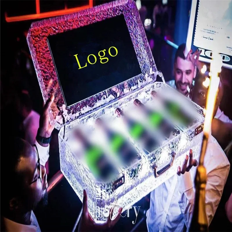 Caja de Vino Acrílica Luminosa con LED, Estuche para Botellas de Champán Dom Pérignon VIP, Maleta para Presentación de Botellas, Ideal para Fiestas en Clubes Nocturnos, Capacidad para 5 Botellas