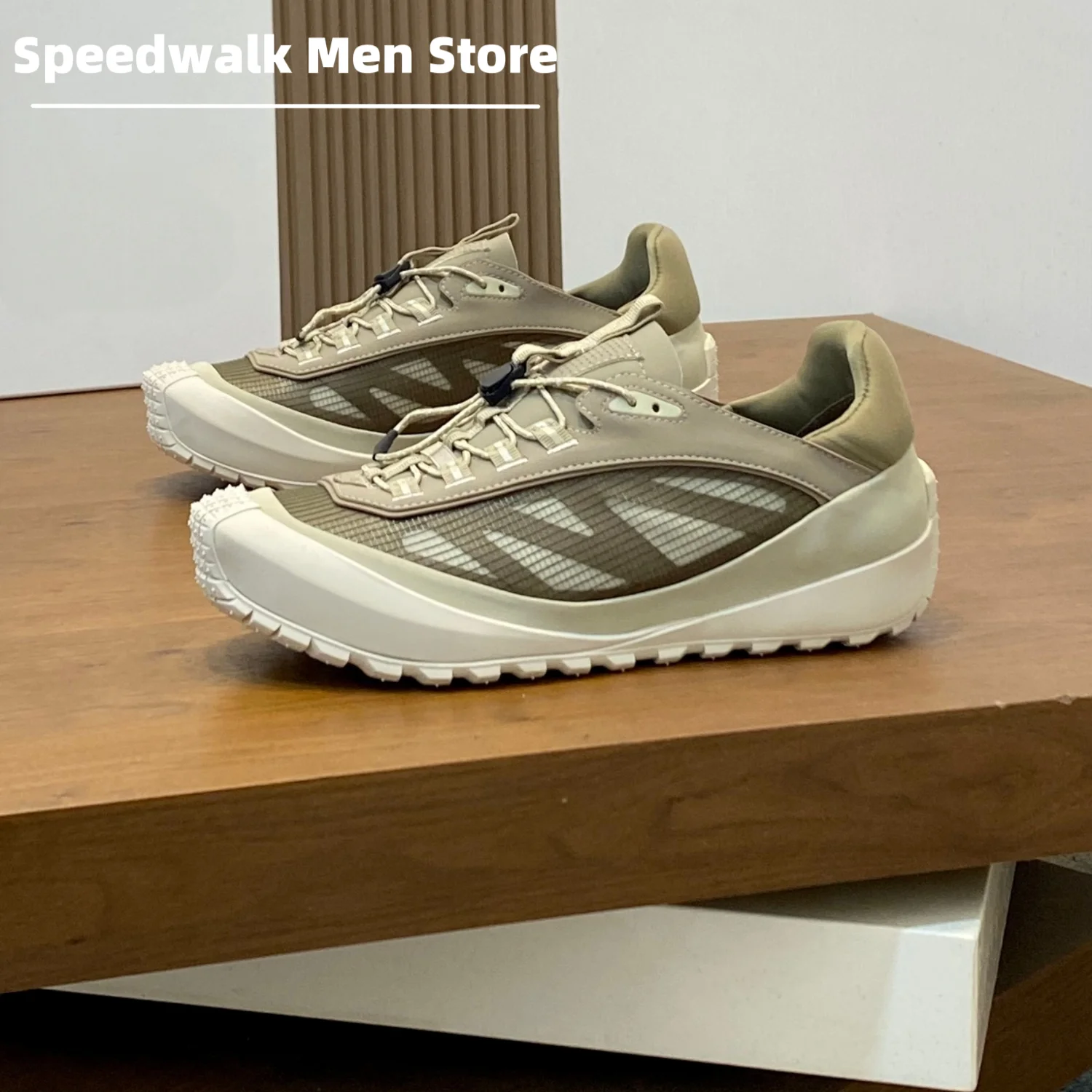 Men Quick Lace Mesh Hiking Sneakers Breathable Anti Collision Toe Non Slip Thick Sole Outdoor Walking Trail Running Shoes