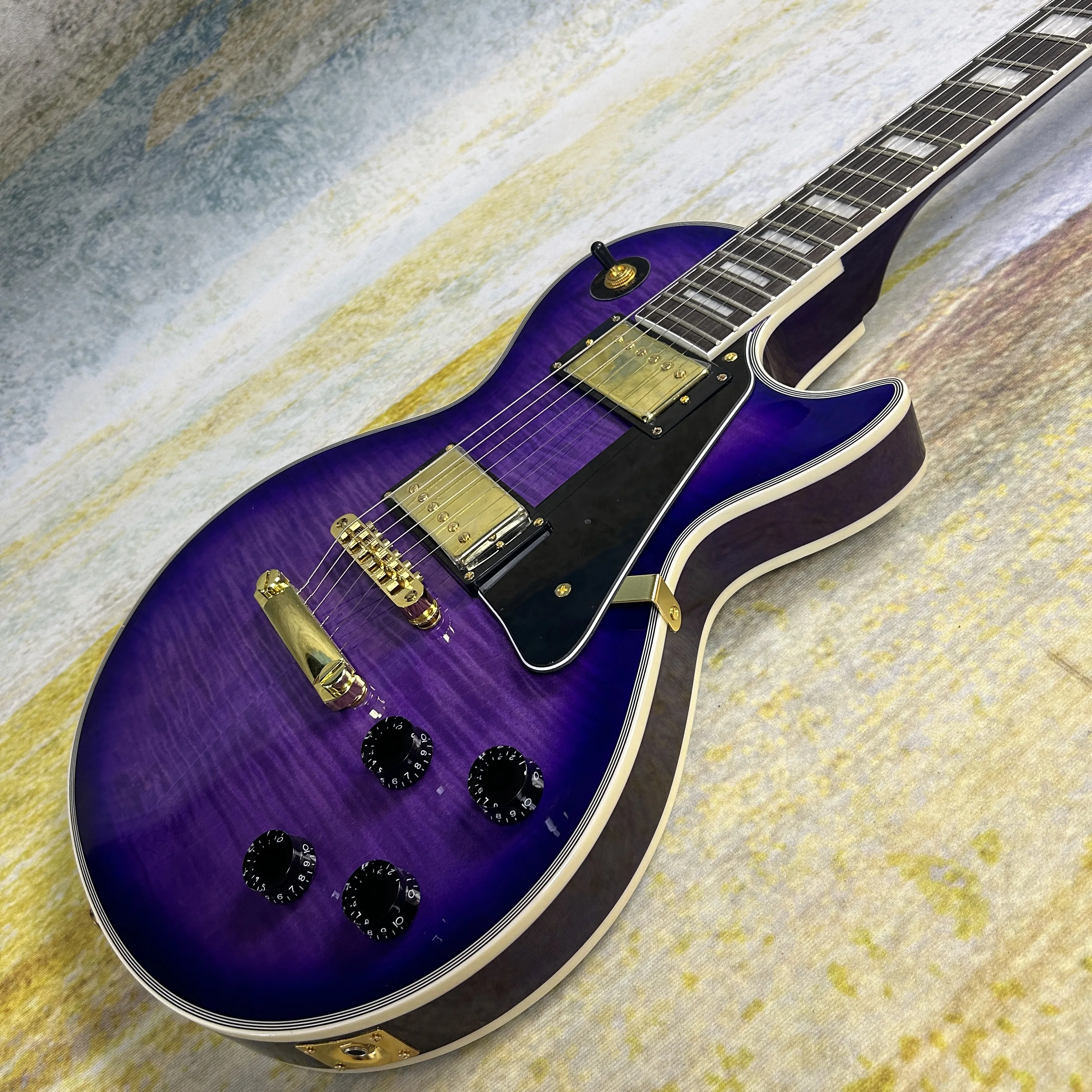 Purple LP Electric Guitar Gold Hardware Mahogany Body ABR-1 Bridge Flame Maple Version