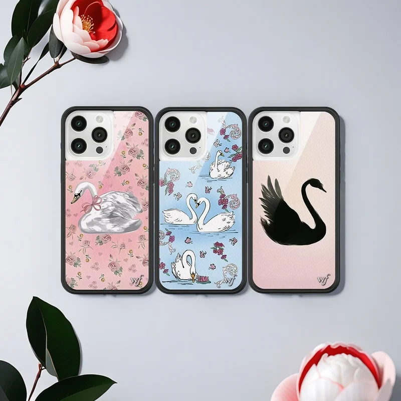 

Sweet Swan Wildflower Phone Case for iPhone 16 15 14 13 12 Pro Max Plus 16pro 14pro 15pro WF Cute Cartoon Cover Funda