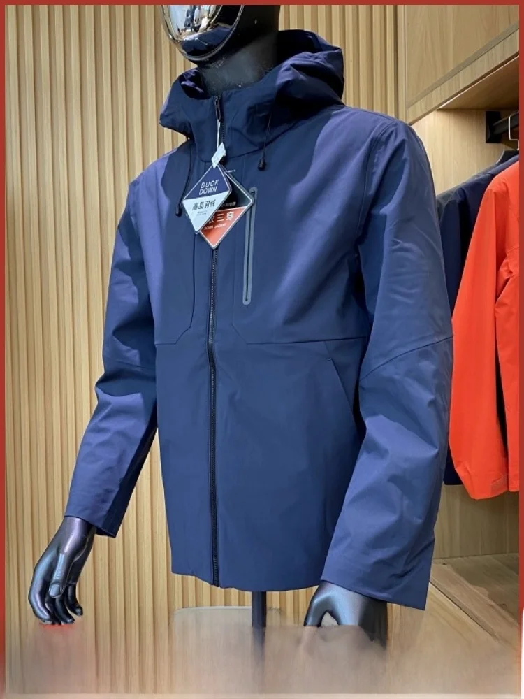 

ex Hooded down Jaet Tee-in-One Detachable Inner Liner Outdoor Windproof Men's Faionable Polyester Fiber Long Sve...