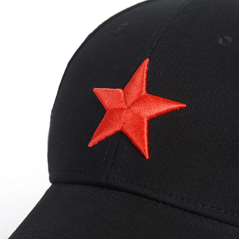 Unisex Cotton Baseball Caps with Embroidery Red Five-pointed Star Adjustable 6 Panel Snapback Gorras Peaked Cap Sunshade Hat