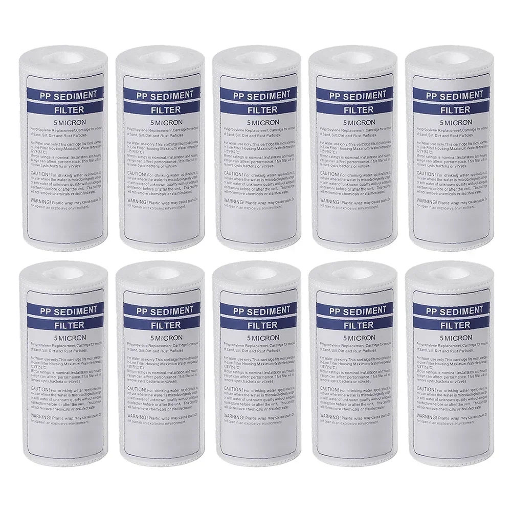 10 Pack 5 PP Cotton Water Filter Cartridges for Home Kitchen Office Water Purifiers and Dispensers Sediment and Particle Removal