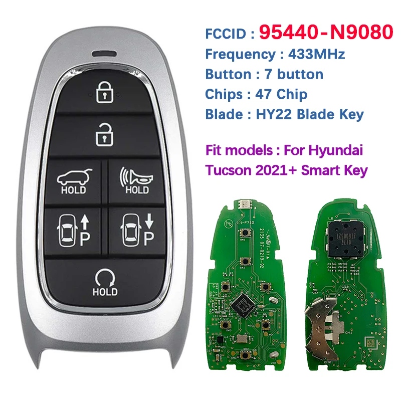 

CN020259 Original PCB 7 Button Smart Prox Key For Hyundai Tucson 2021+ Remote Fob 47 Chip 433Mhz FCCID 95440-N9080 TQ8-FOB-4F28