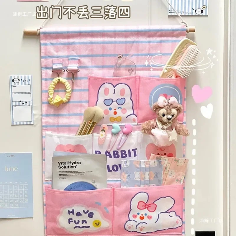 سلة معلقة متعددة الشبكات مثبتة على الحائط، حقيبة تعليق كرتونية، حقيبة تخزين حائطية لطيفة، لا حاجة إلى ثقب خلف الباب #2
