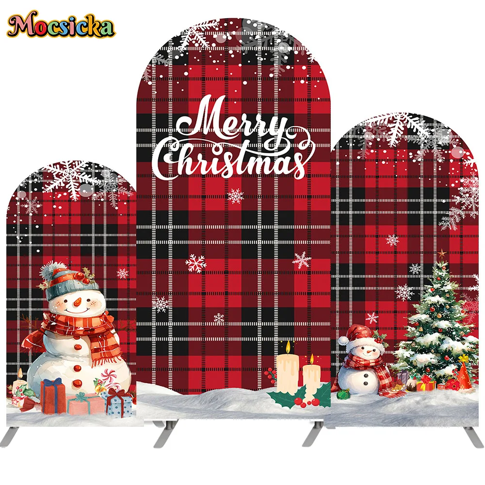 

Mocsicka Merry Christmas Arched Background Cover Snowflake Snowman Xmas Tree Family Party Decorations Double-Side Backdrop Props